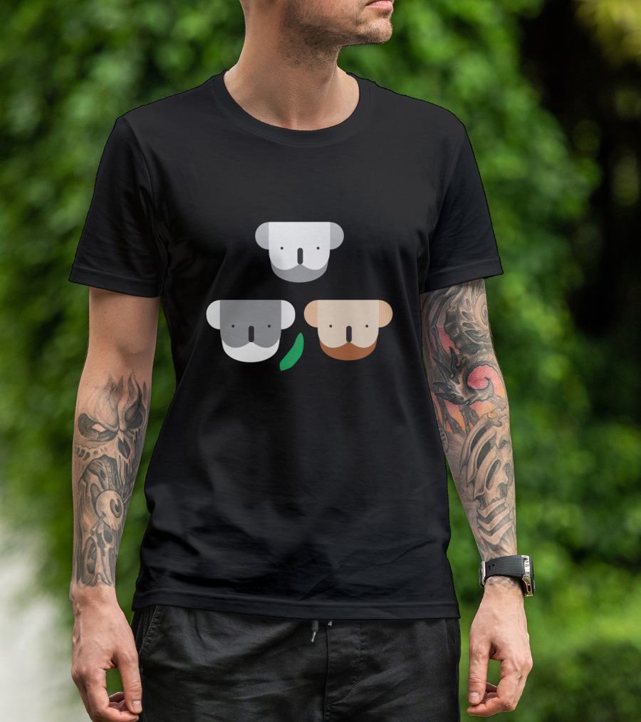 Kooky Koalas Trio With Leaf - Minimalist Koala Faces T-Shirt