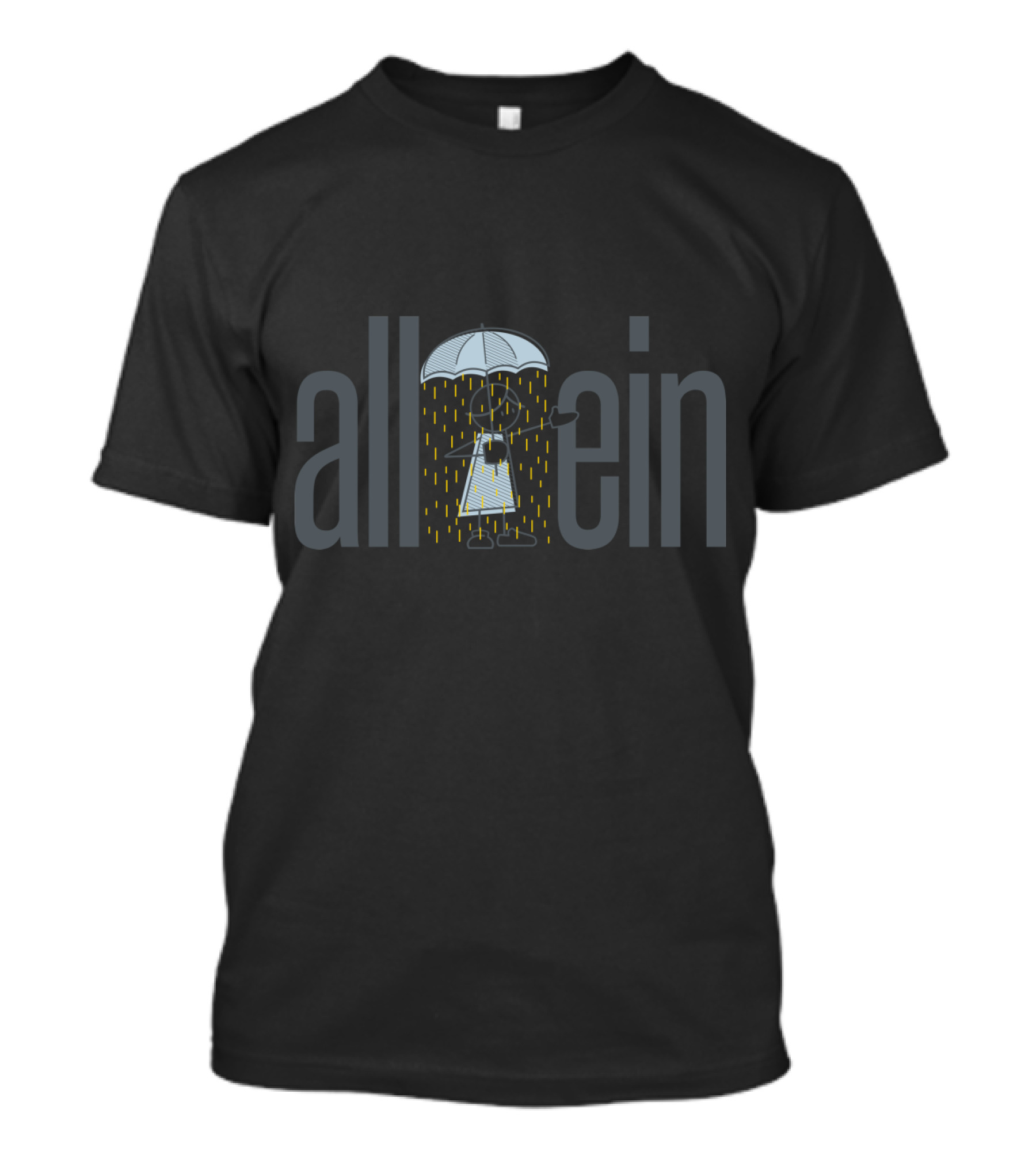 Allein Stick Figure Umbrella Rain Concept T-Shirt