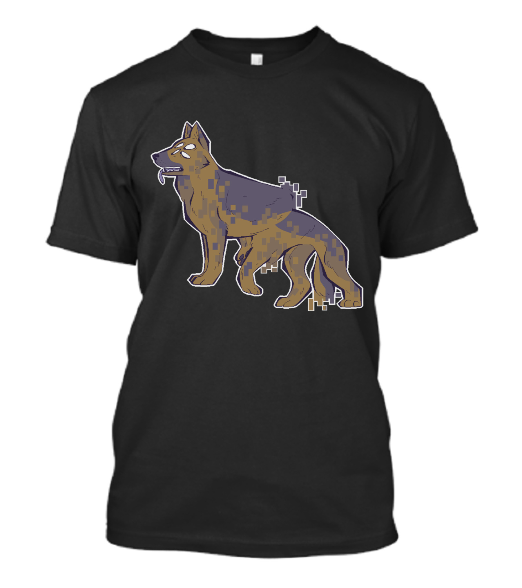 Pixelated Canine Glitch With Retro Style Elements Stacking T-Shirt