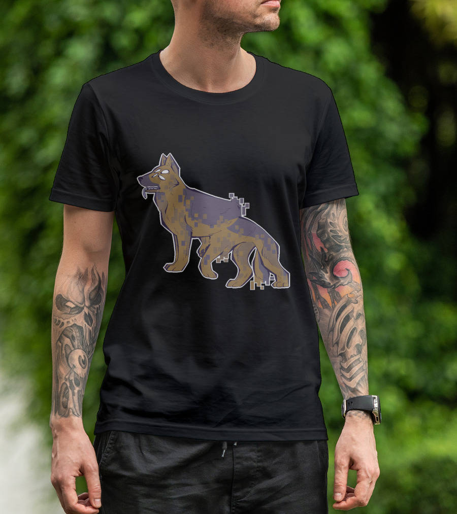 Pixelated Canine Glitch With Retro Style Elements Stacking T-Shirt