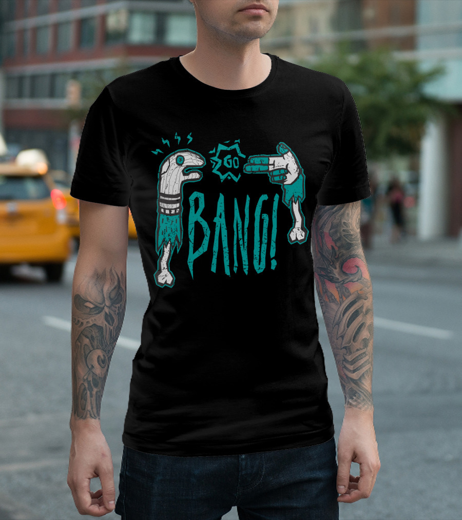 Go Bang Hand Gesture and Cartoon Monster Sock Motif T-Shirt