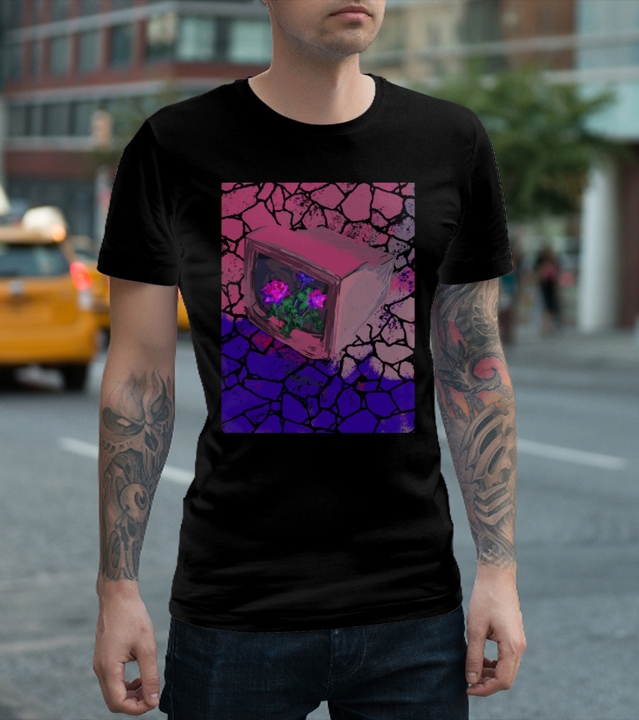 Rose TVwave Artistic Illustration with Flower in Vintage Television T-Shirt