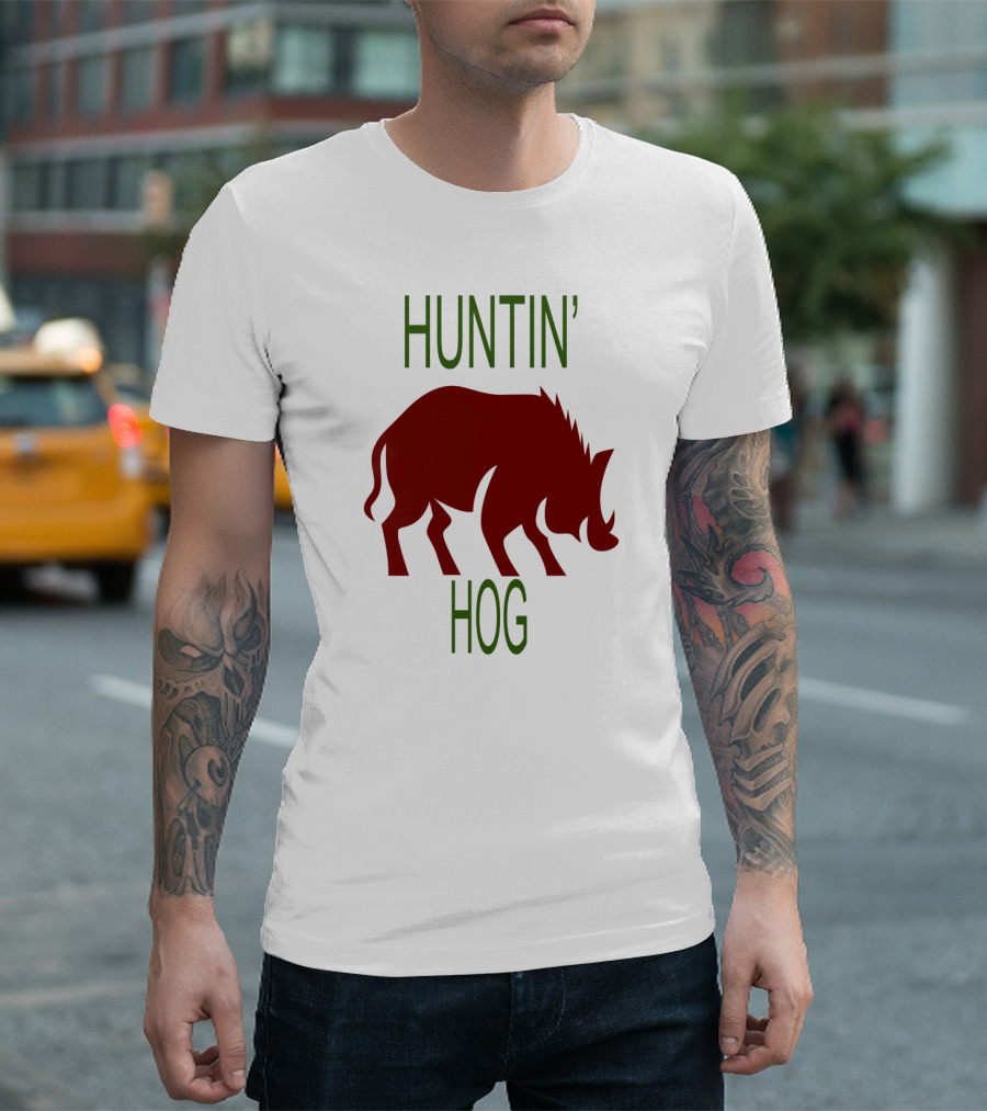 Huntin' Hog Silhouette Wilderness Adventure Typography T-Shirt