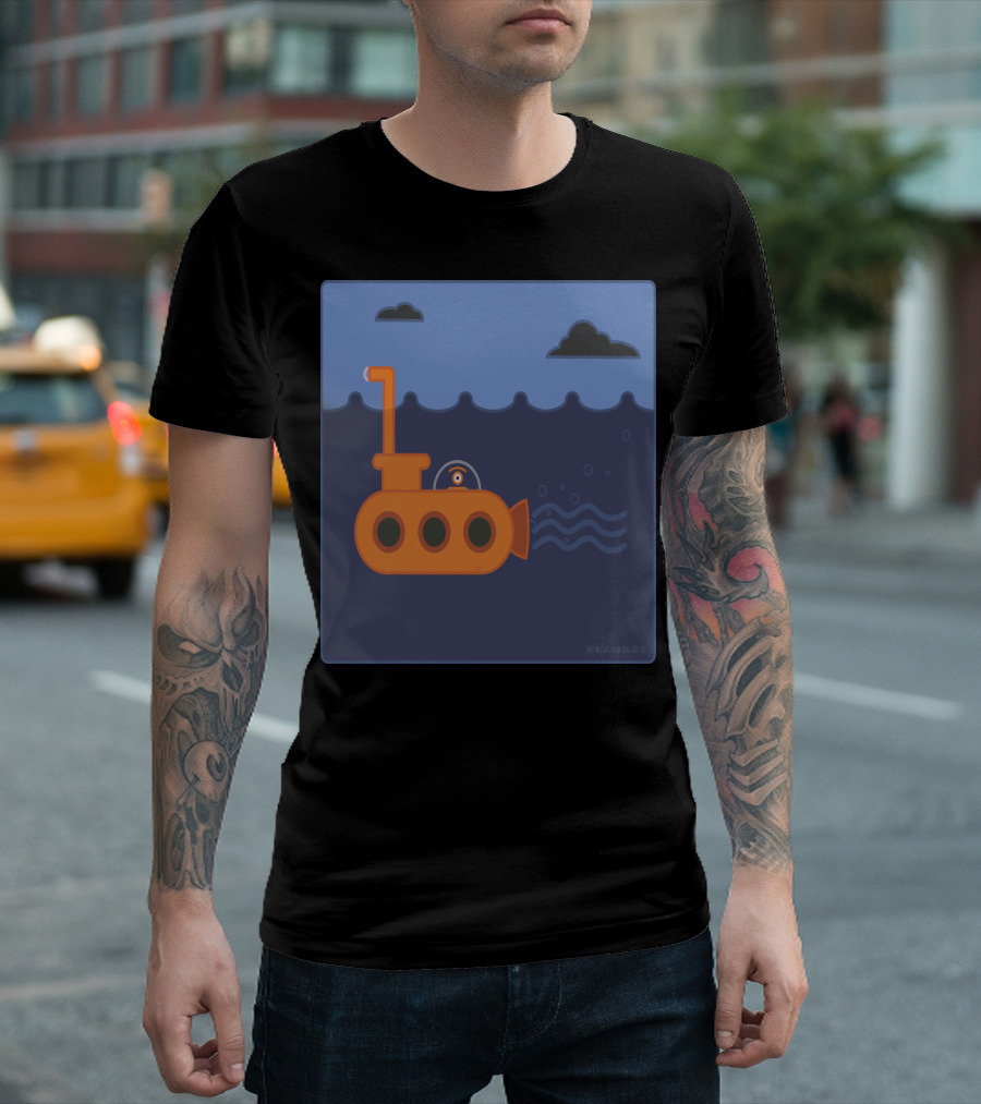 20 Thousand Leagues Under the Eye Orange Submarine Blue Sea T-Shirt