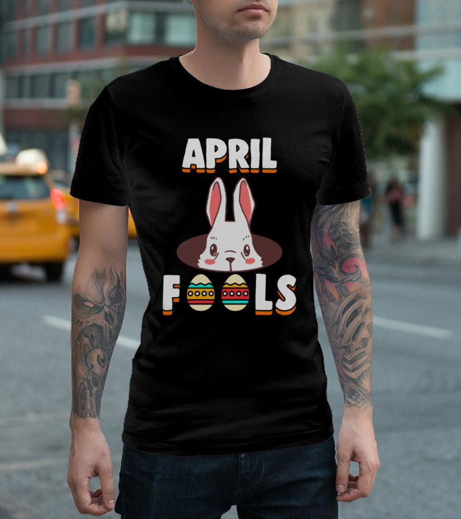 April Fools Easter Bunny with Decorative Eggs Playful T-Shirt