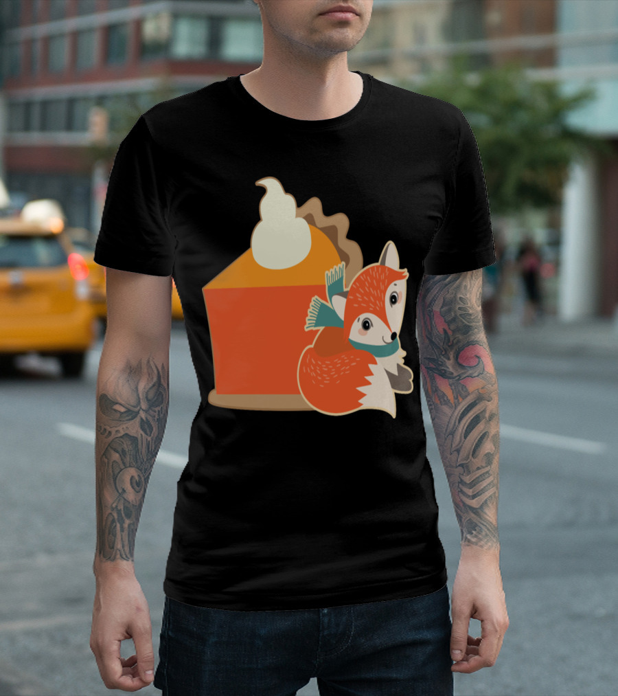 Thanksgiving Pumpkin Pie with Whipped Cream Fox and Scarf T-Shirt