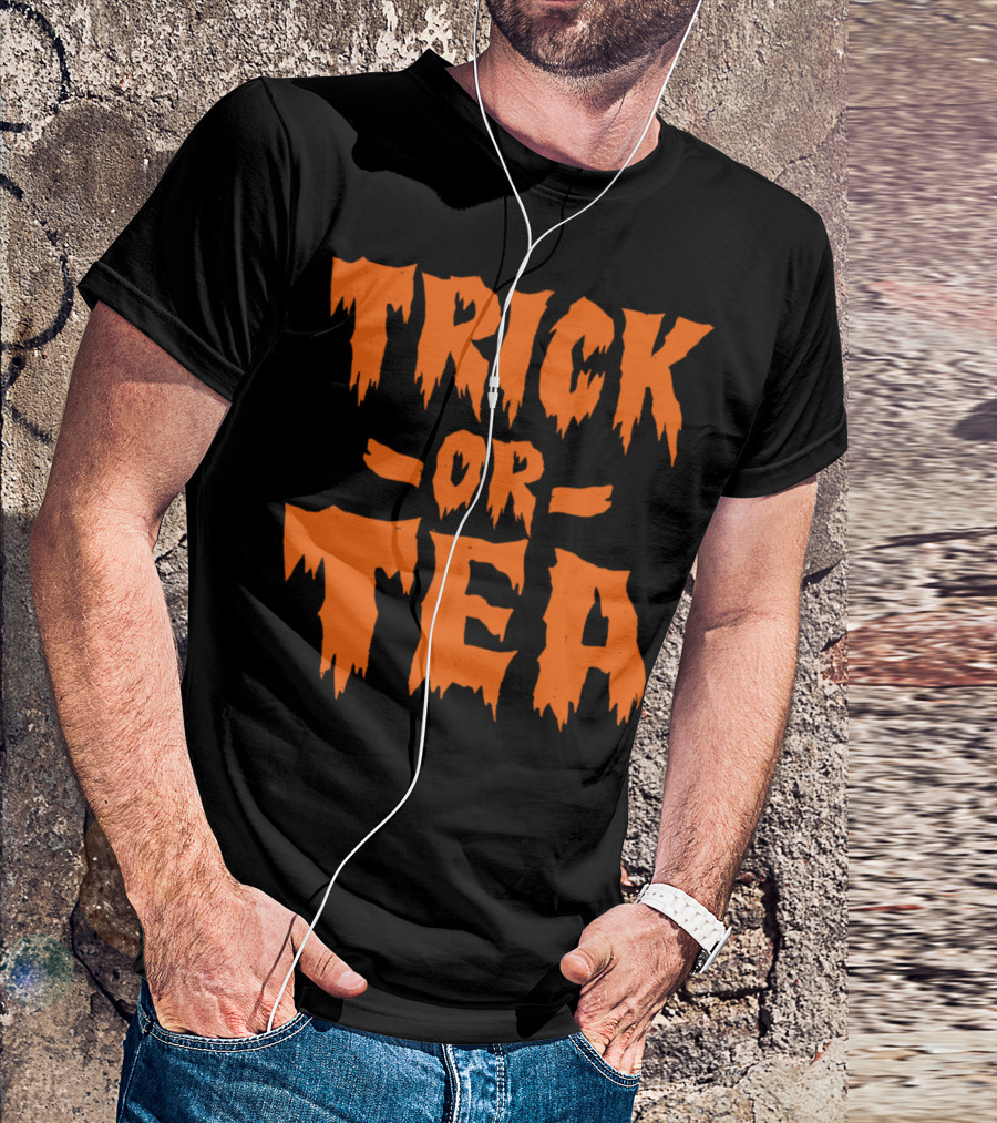 Trick Or Tea Halloween Pumpkin Ghost Festive Phrase T-Shirt