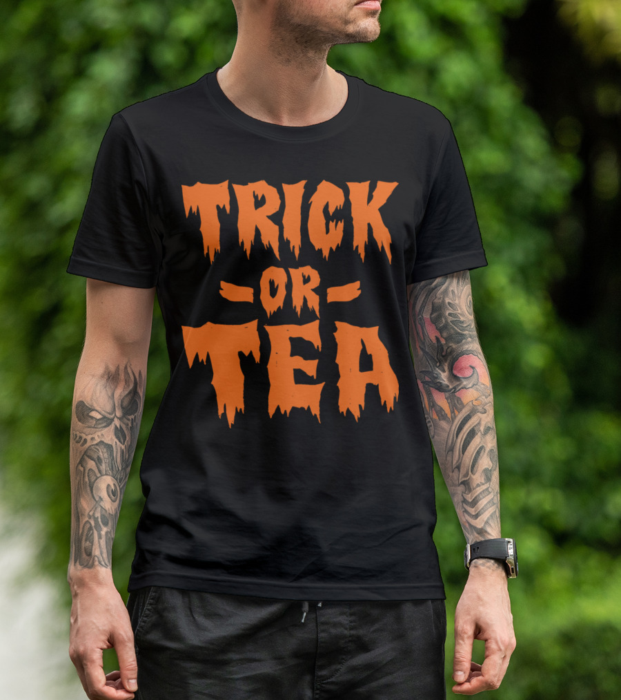 Trick Or Tea Halloween Pumpkin Ghost Festive Phrase T-Shirt