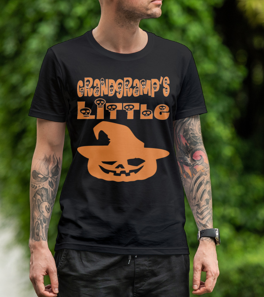 Grandgramp's Little Pumpkin Halloween Skull Font With Witch Hat Jack-o'-Lantern T-Shirt