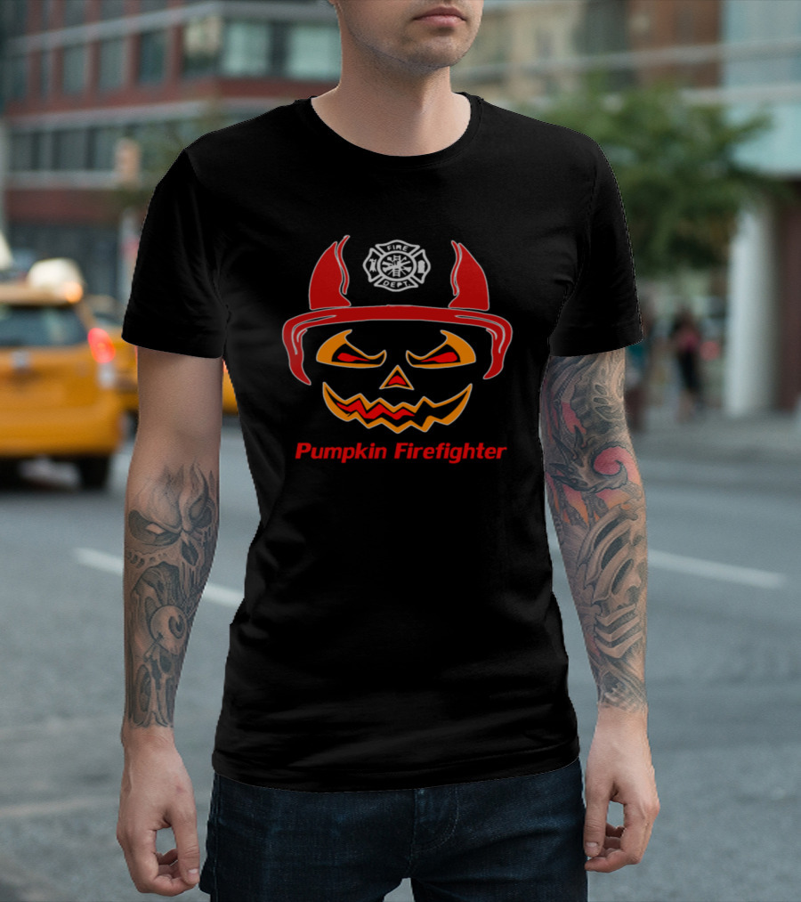 Fire Department Pumpkin Firefighter Helmet T-Shirt