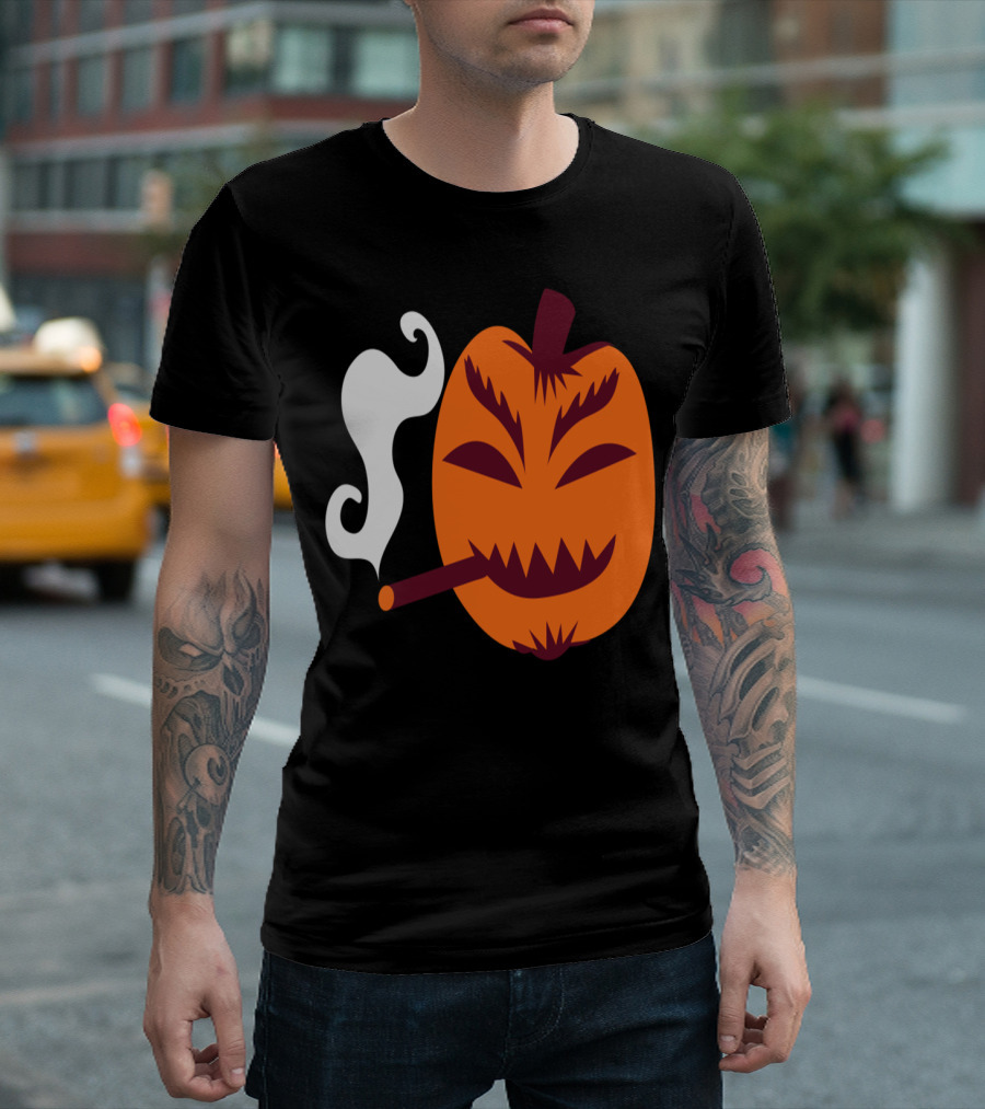 Halloween Pumpkin Smoking a Cigarette Strange T-Shirt