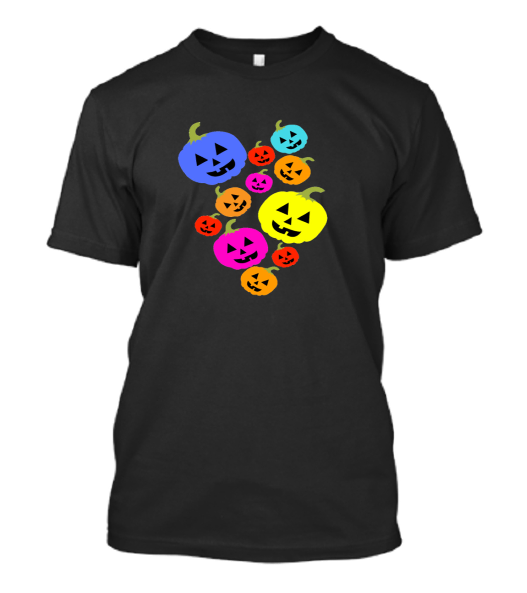 Happy Pumpkin Multicolored Halloween Jack-O'-Lantern Faces T-Shirt
