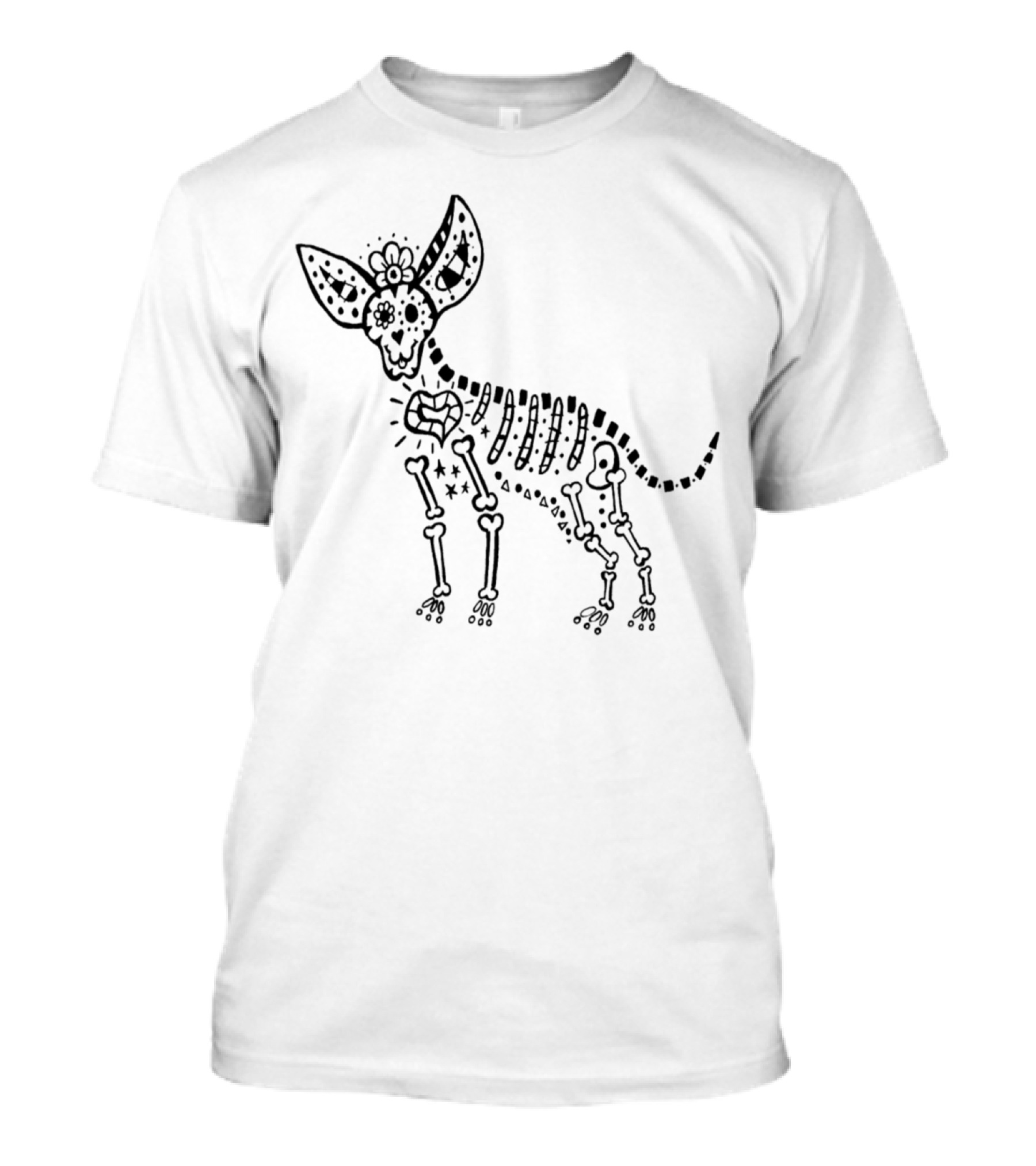 Day Of The Dead Chihuahua Skeleton With Floral And Bone Motif T-Shirt