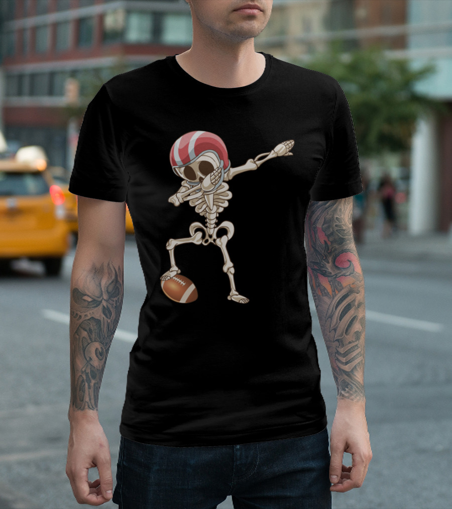 Football Skeleton Dabbing with Helmet and Ball T-Shirt