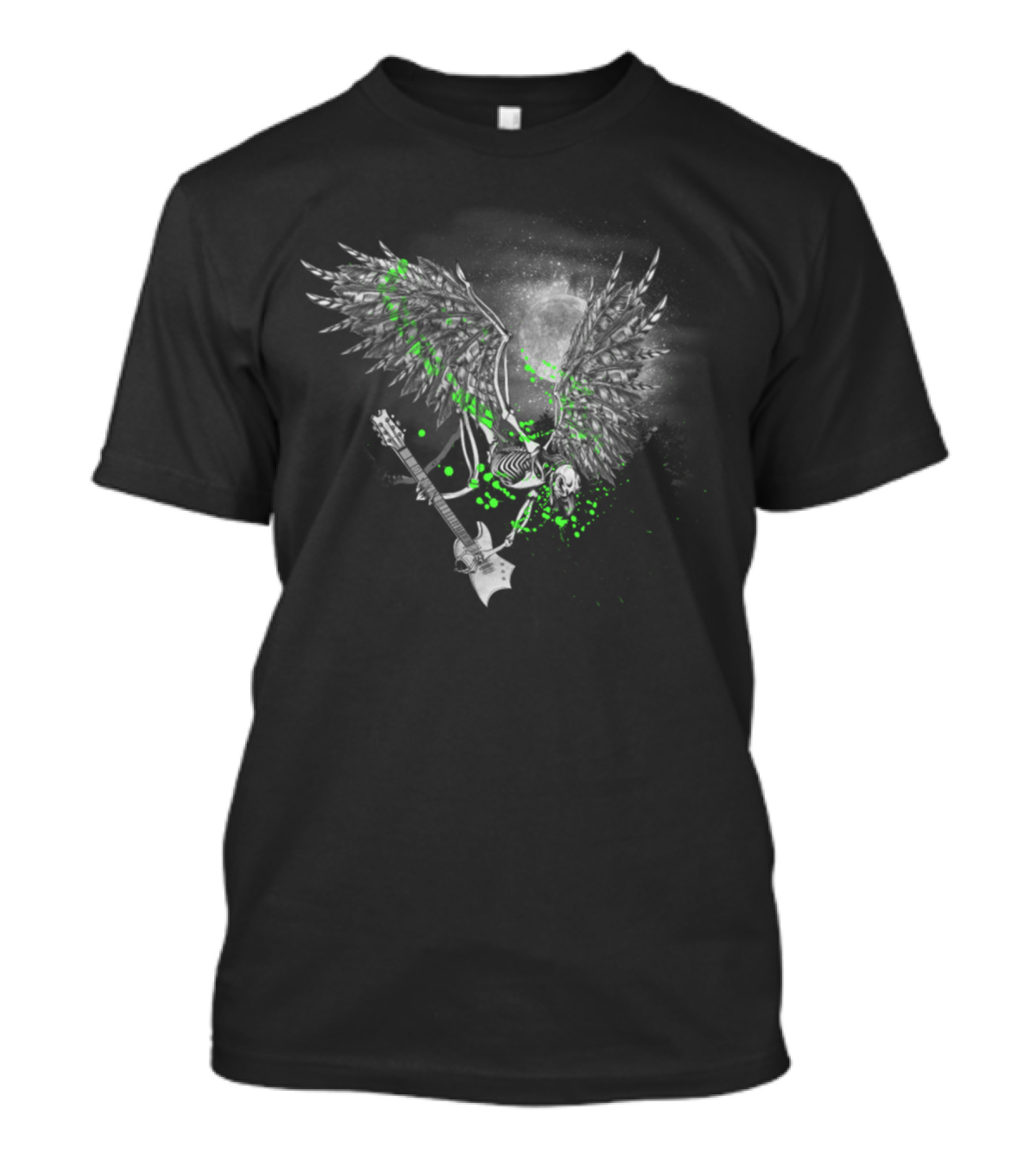 Skeleton Wings Guitar Under Moonlit Sky T-Shirt