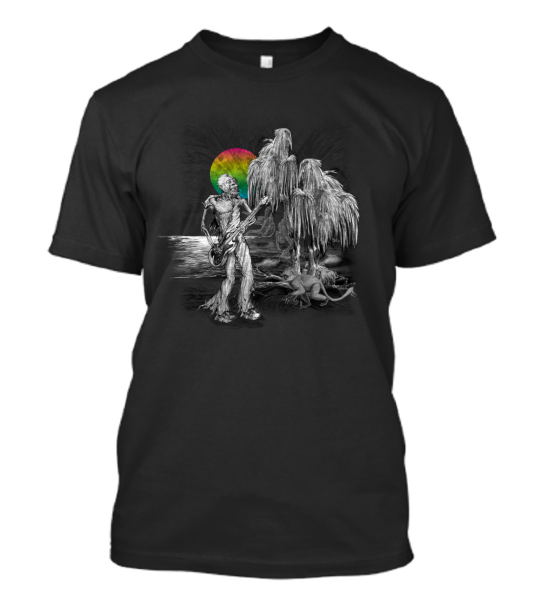 Monkey Tree Moon Rainbow Guitar Skeleton T-Shirt