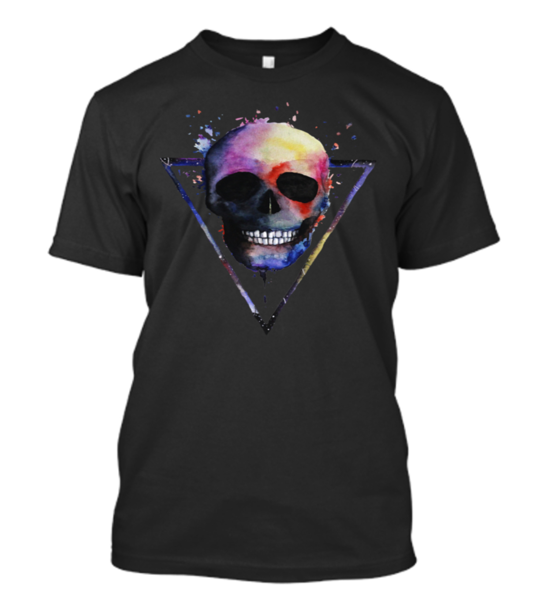 Sam Skeleton Watercolor Skull Vivid Triangle T-Shirt