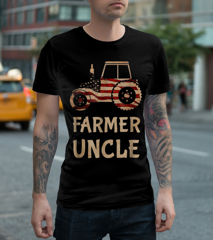 Farmer Uncle American Flag Vintage Tractor T-Shirt
