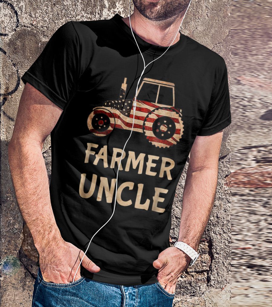 Farmer Uncle American Flag Vintage Tractor T-Shirt