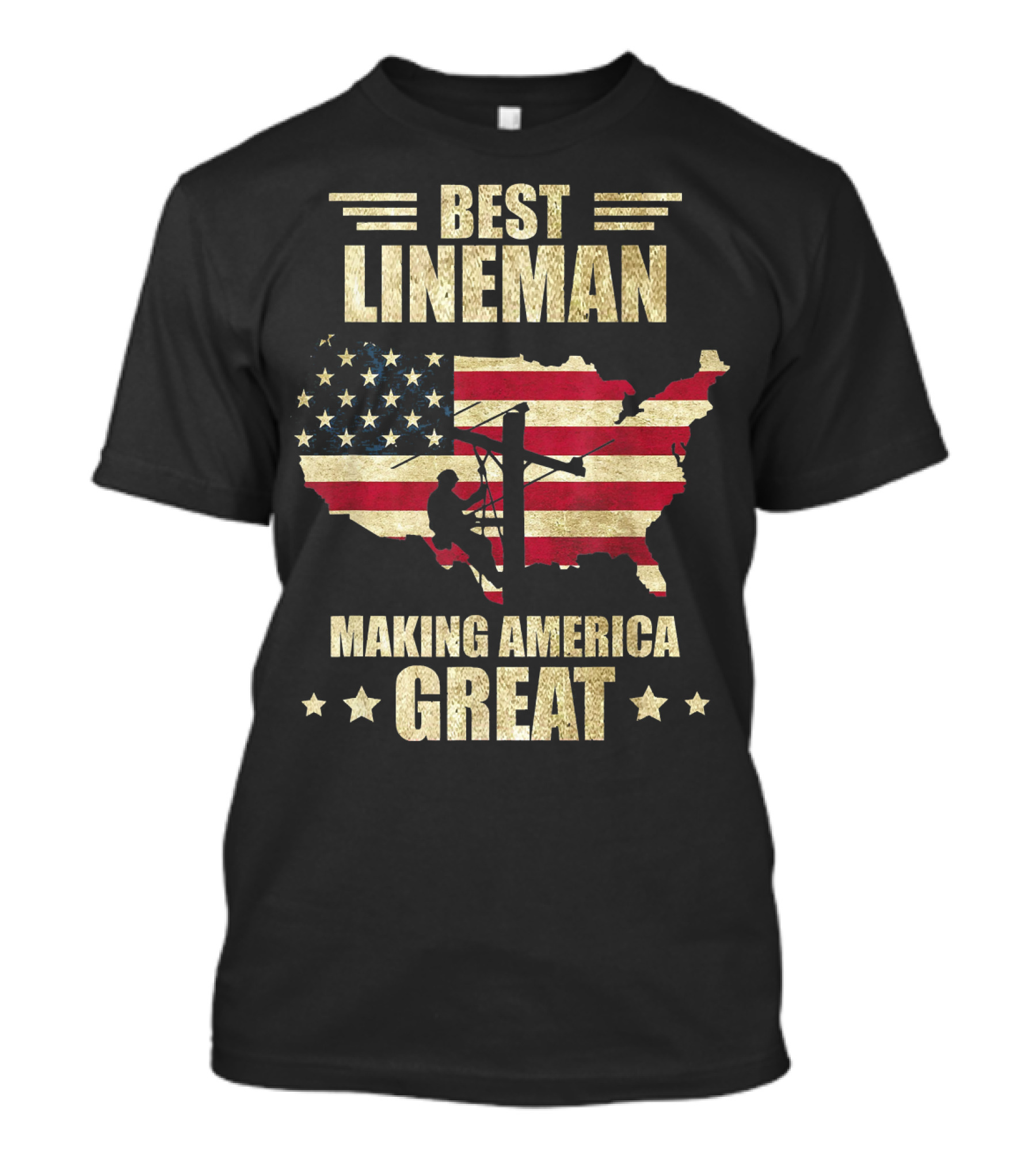 Best Lineman Making America Great Flag Silhouette USA Map T-Shirt