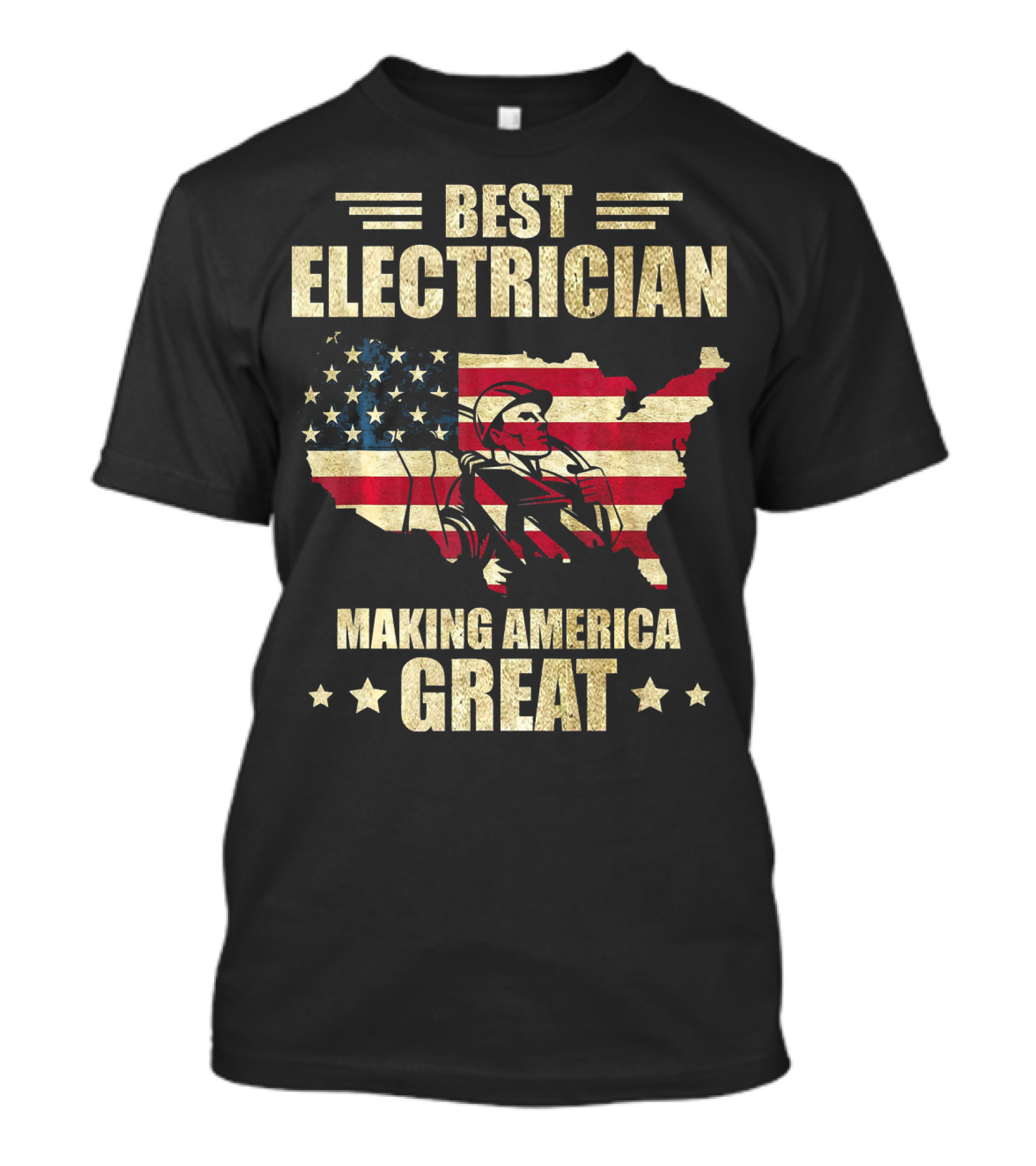 Best Electrician Making America Great USA Flag Map T-Shirt