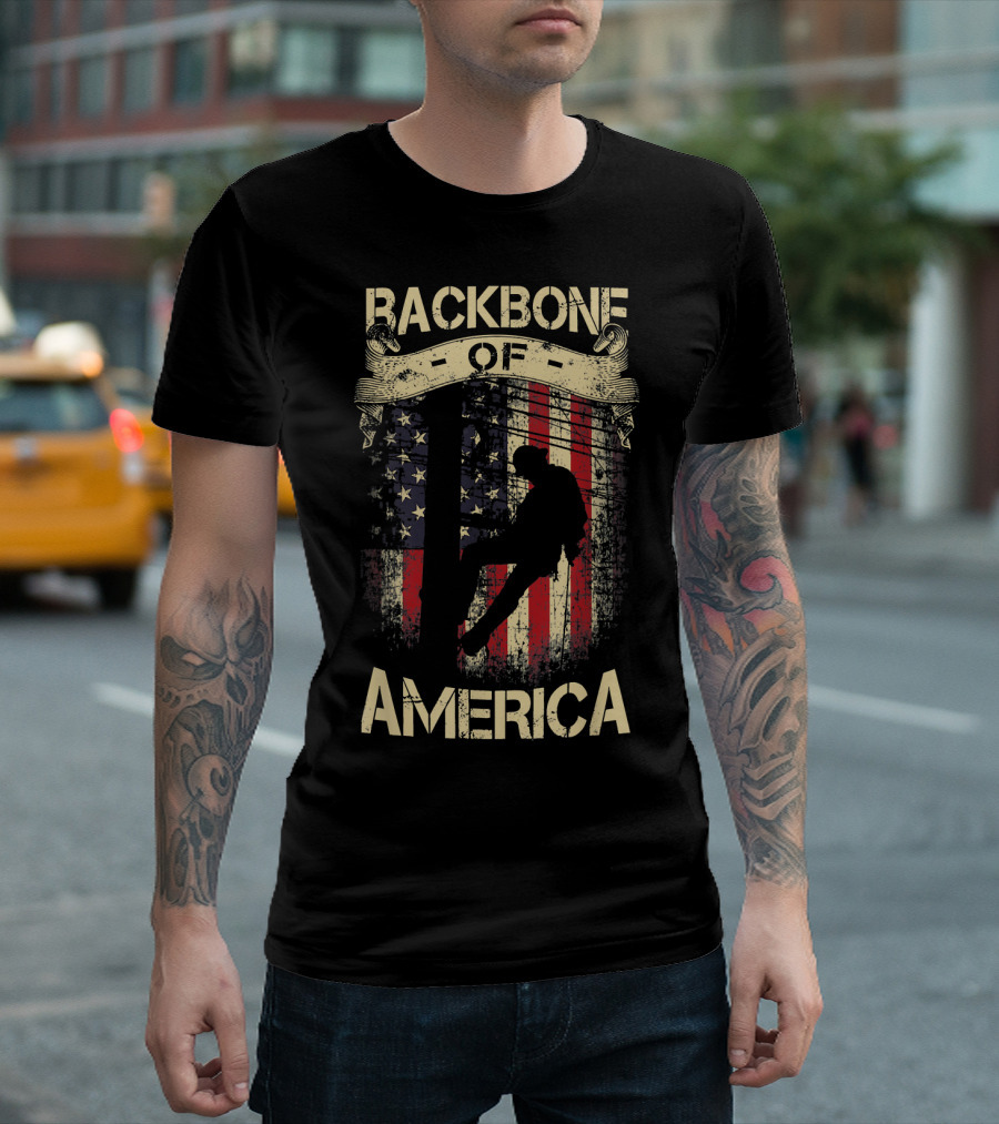 Backbone Of America Lineman American Flag T-Shirt