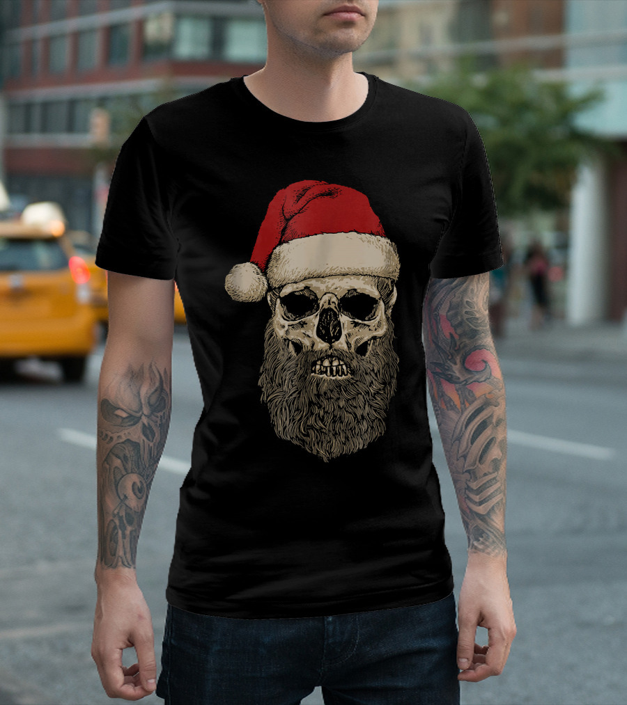 Bearded Santa Skull Lumberjack Christmas T-Shirt