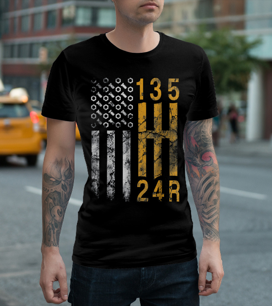 American Flag Nuts Bolts Gear Stick Shift 135 24R T-Shirt