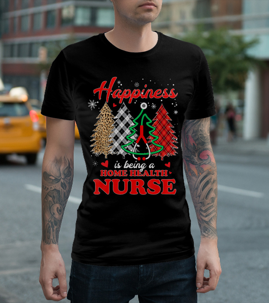 Happiness Is Being a Home Health Nurse Buffalo Plaid Tree T-Shirt