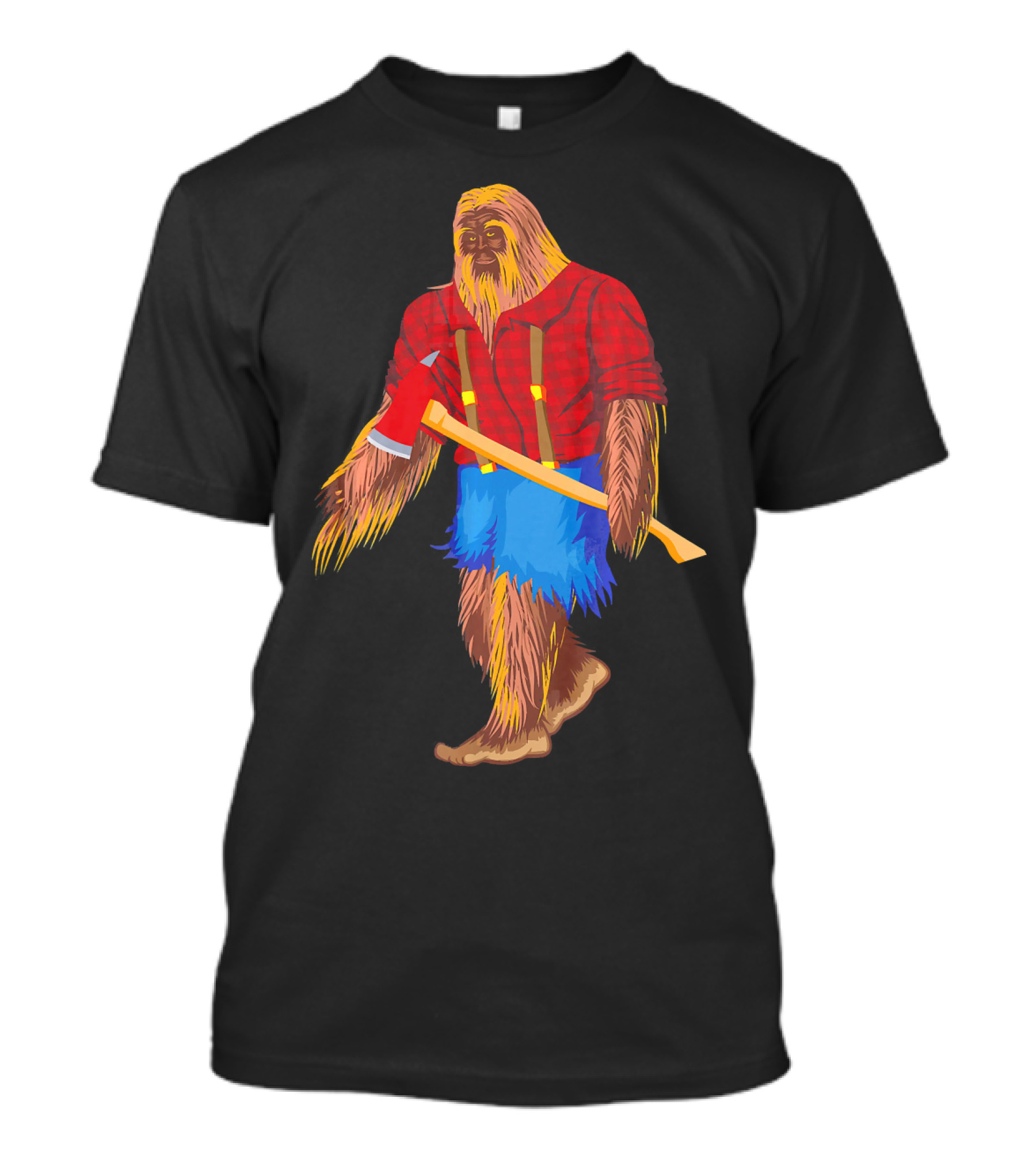 Bigfoot Lumberjack Cool Log Rolling Woo Plaid Shirt Axe Fur Creature T-Shirt