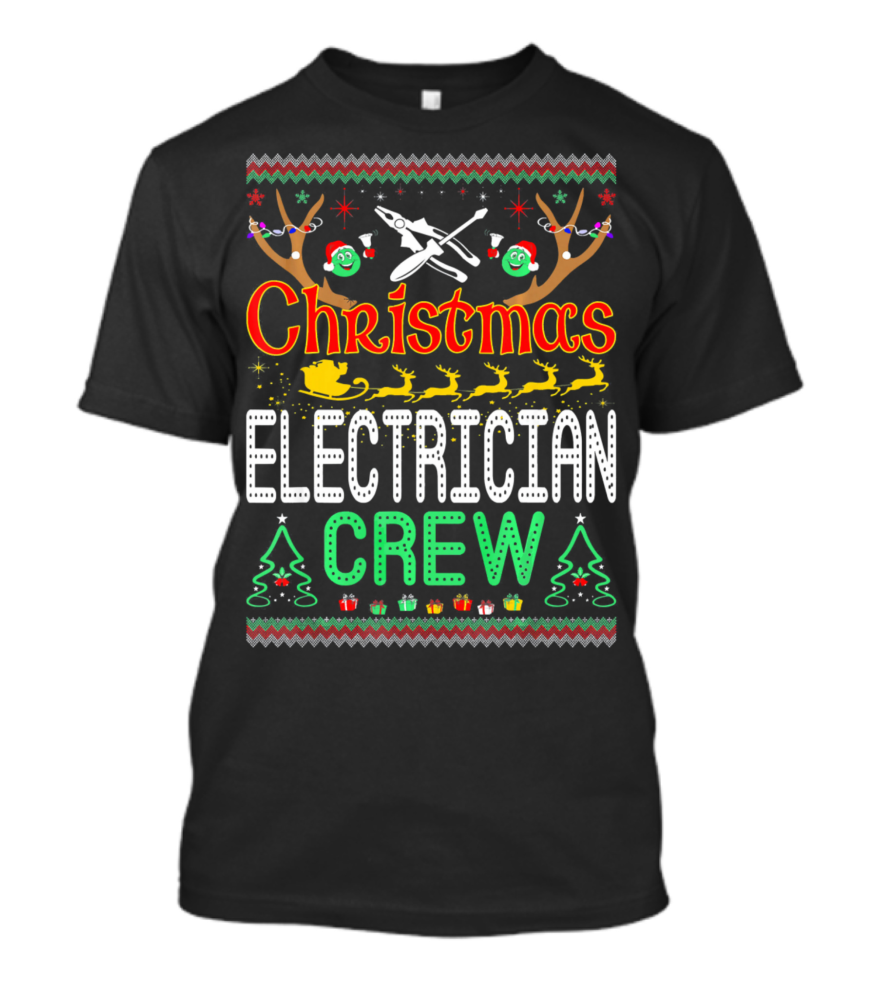 Christmas Electrician Crew Reindeer Sleigh Lights Trees T-Shirt