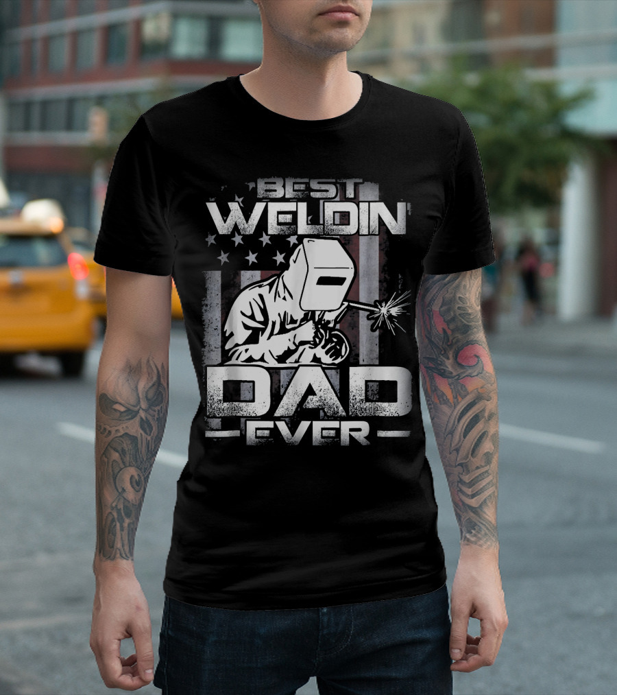 Best Weldin Dad Ever American Flag Welder Mask T-Shirt