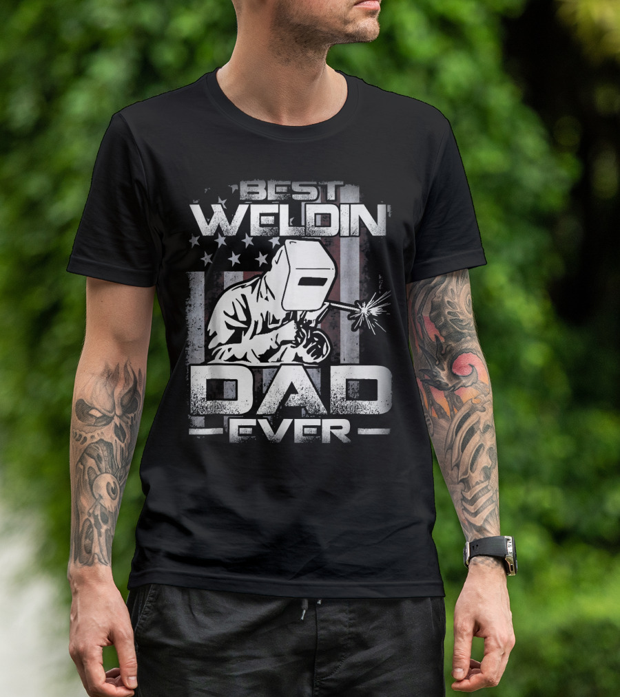 Best Weldin Dad Ever American Flag Welder Mask T-Shirt