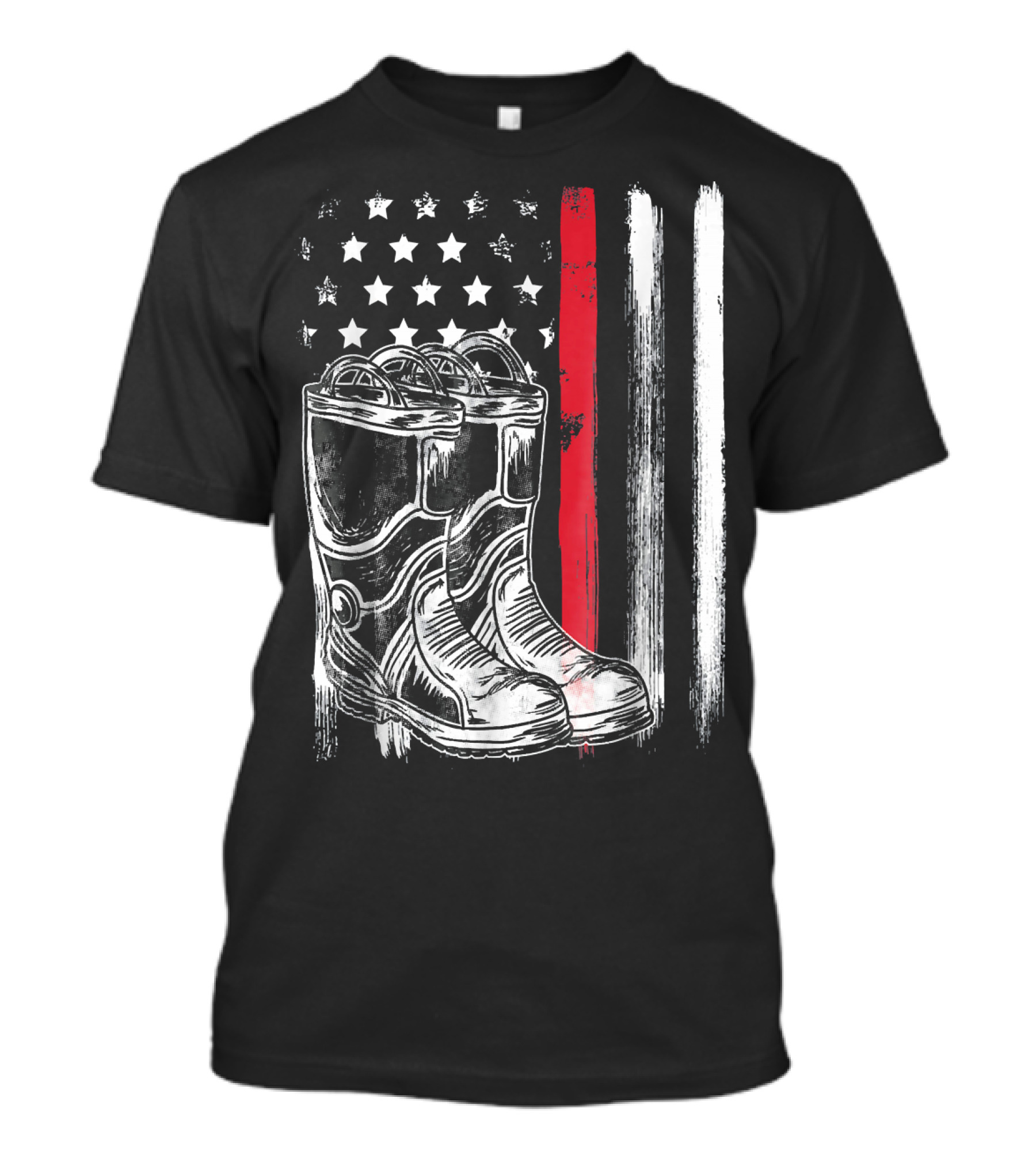 American Flag Thin Red Line Firefighter Boots Stars Stripes T-Shirt