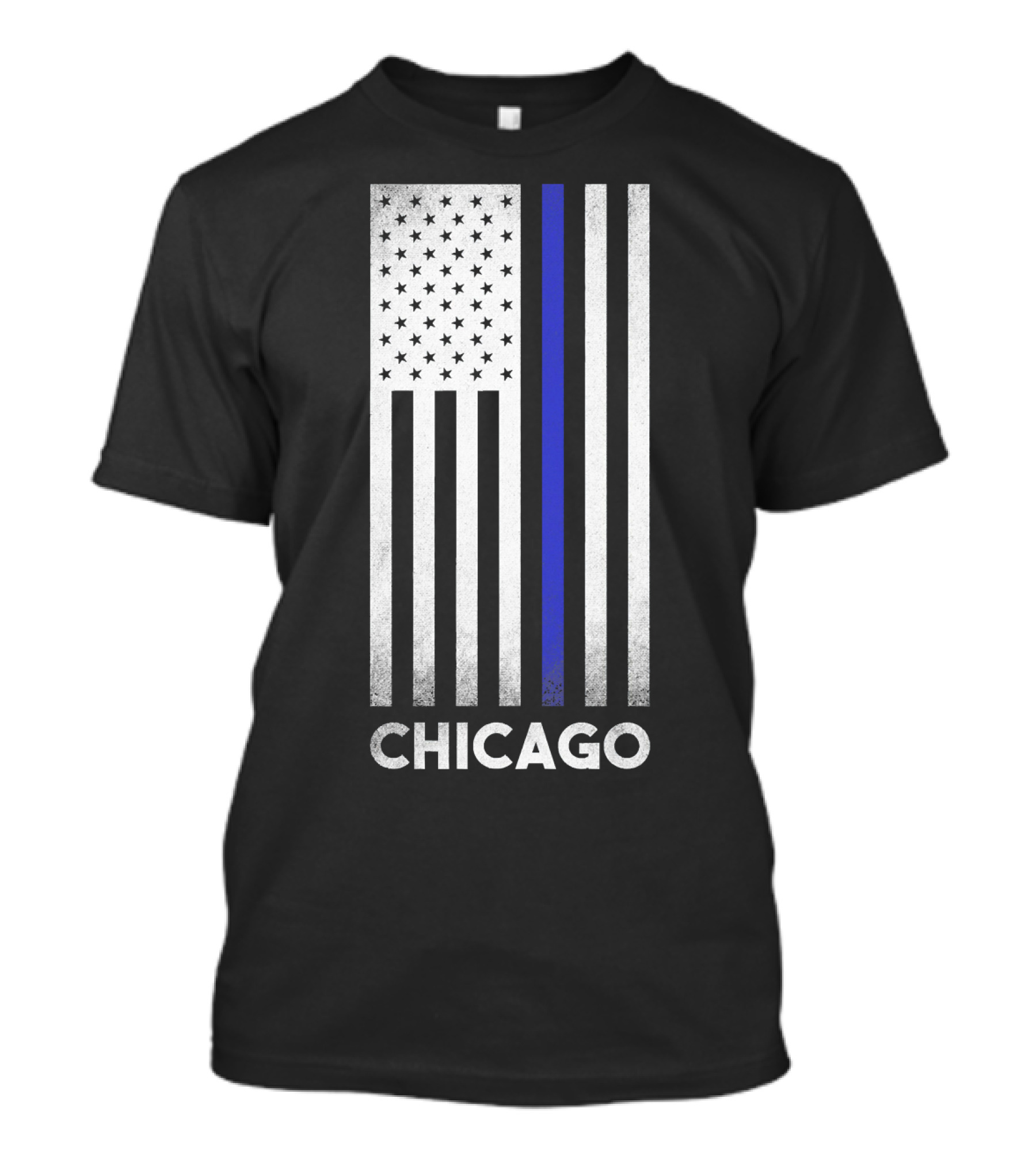 Chicago Thin Blue Line Flag Stars Stripes Police Dept T-Shirt