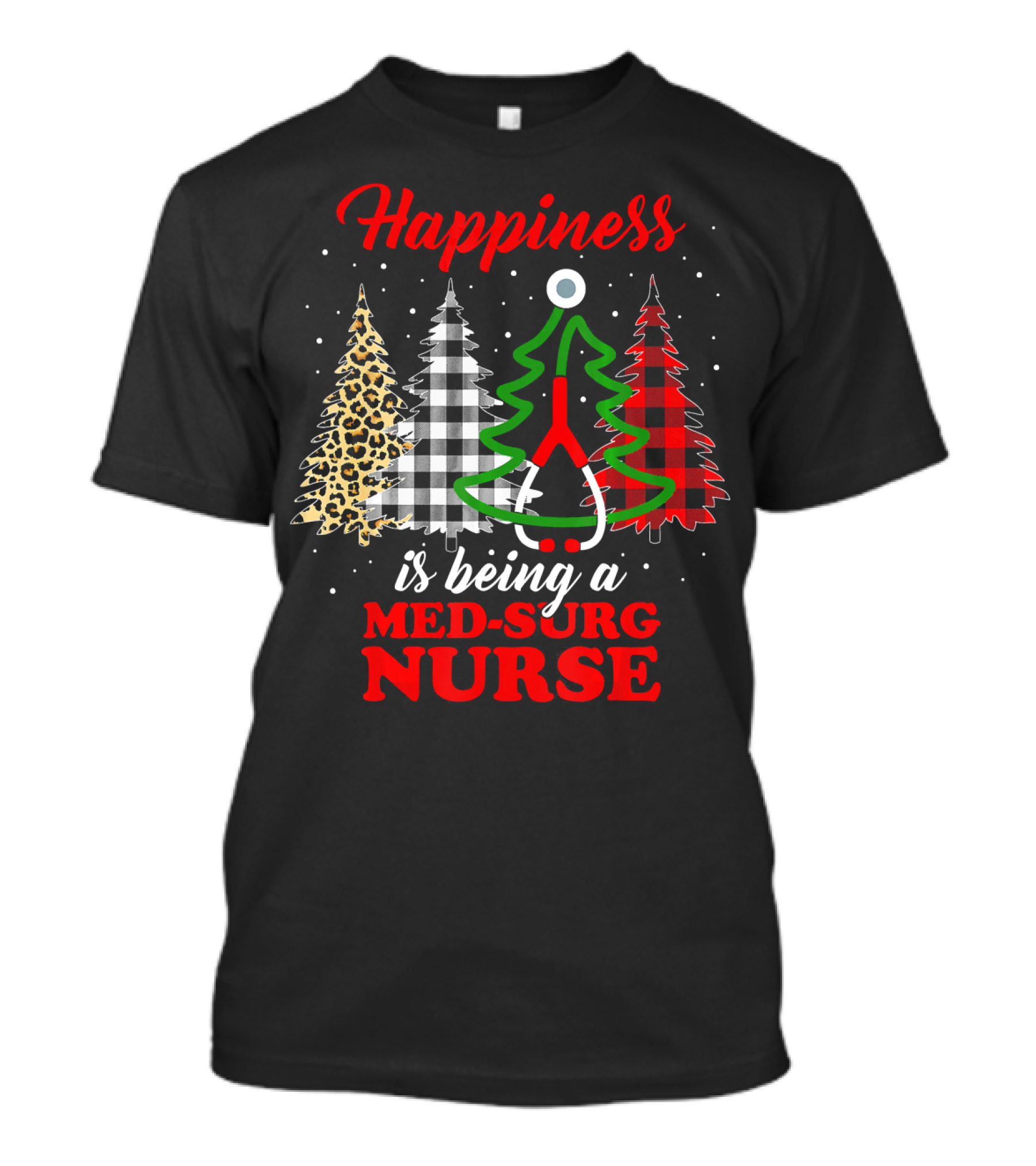 Happiness Is Being A Med-Surg Nurse Buffalo Plaid Christmas Tree T-Shirt