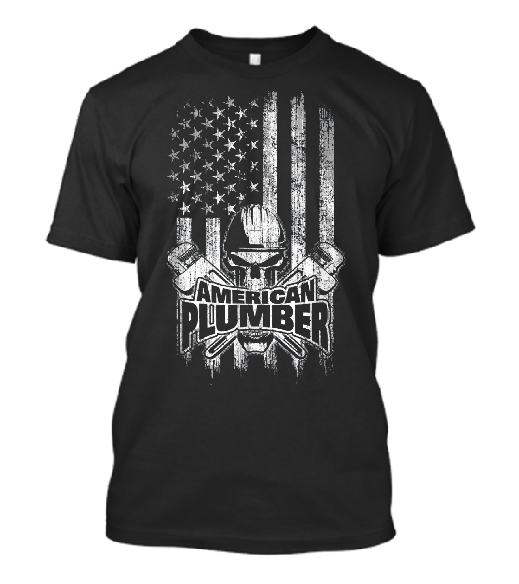 American Plumber Skull Wrench USA Flag T-Shirt