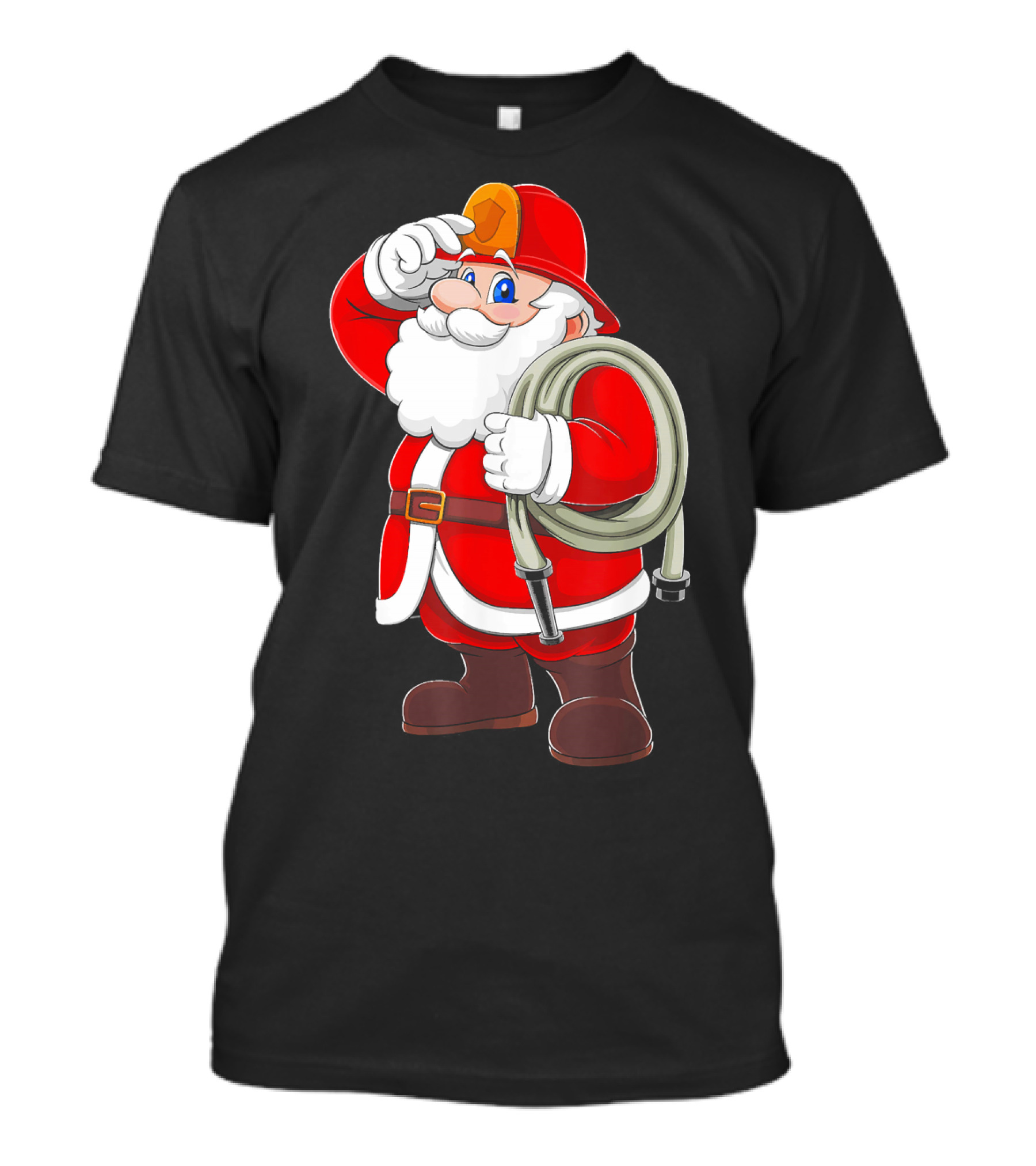 Christmas Firefighter Santa With Fire Hose T-Shirt