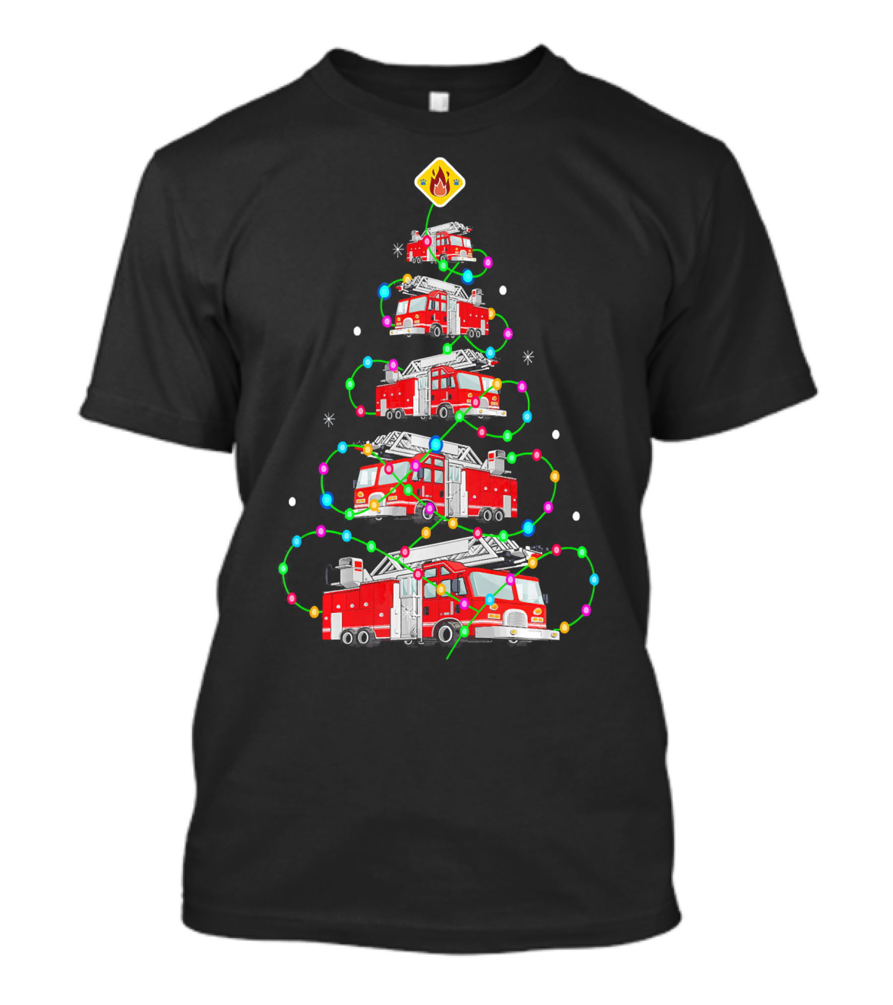 Fire Truck Christmas Tree With Firefighter Theme Lights T-Shirt