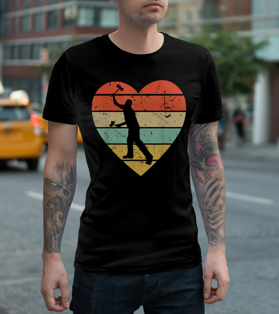 Axe Throwing Retro Lumberjack Heart T-Shirt
