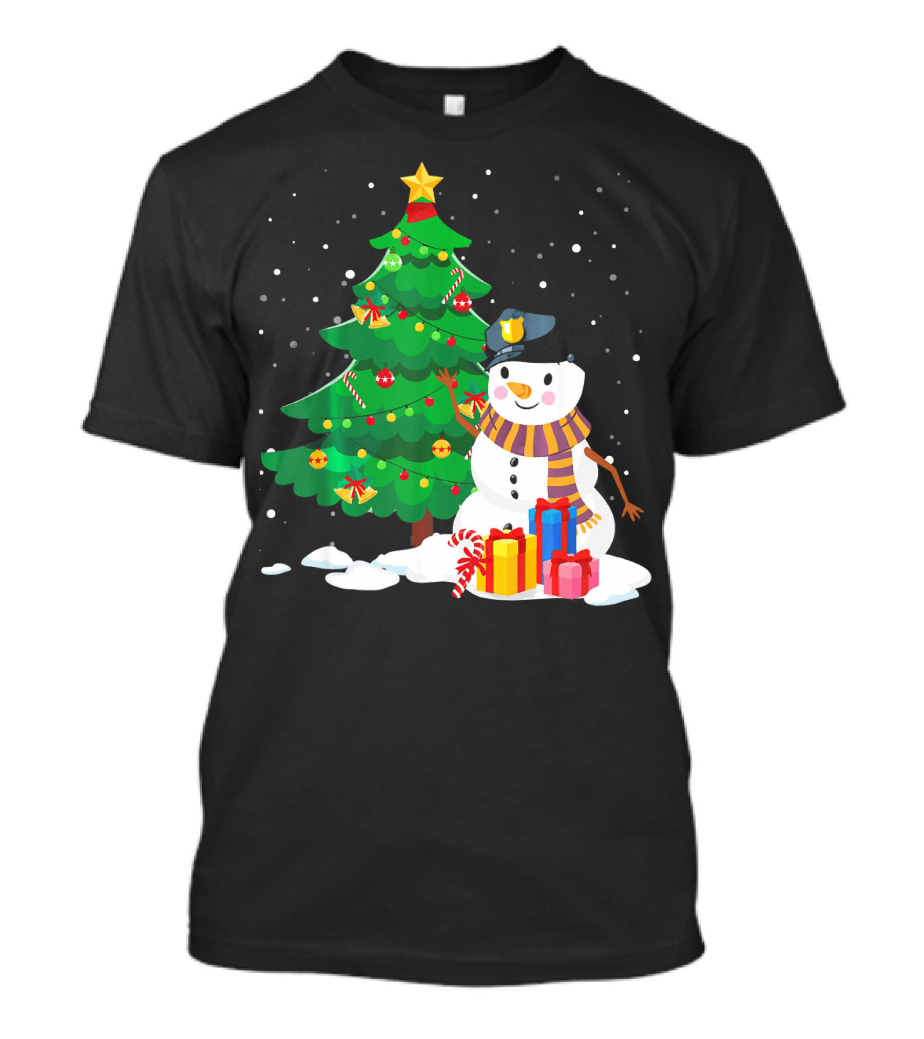 Christmas Snow Police With Presents And Tree T-Shirt