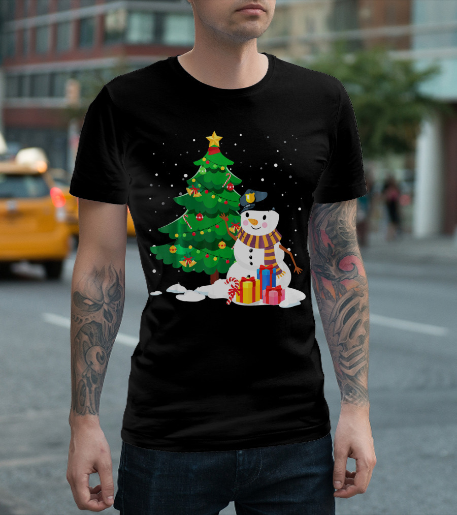 Christmas Snow Police With Presents And Tree T-Shirt