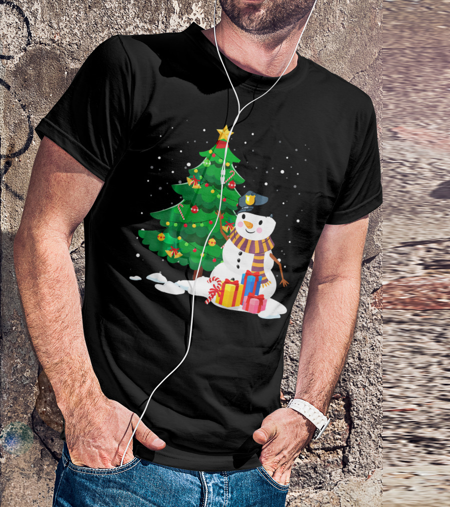 Christmas Snow Police With Presents And Tree T-Shirt
