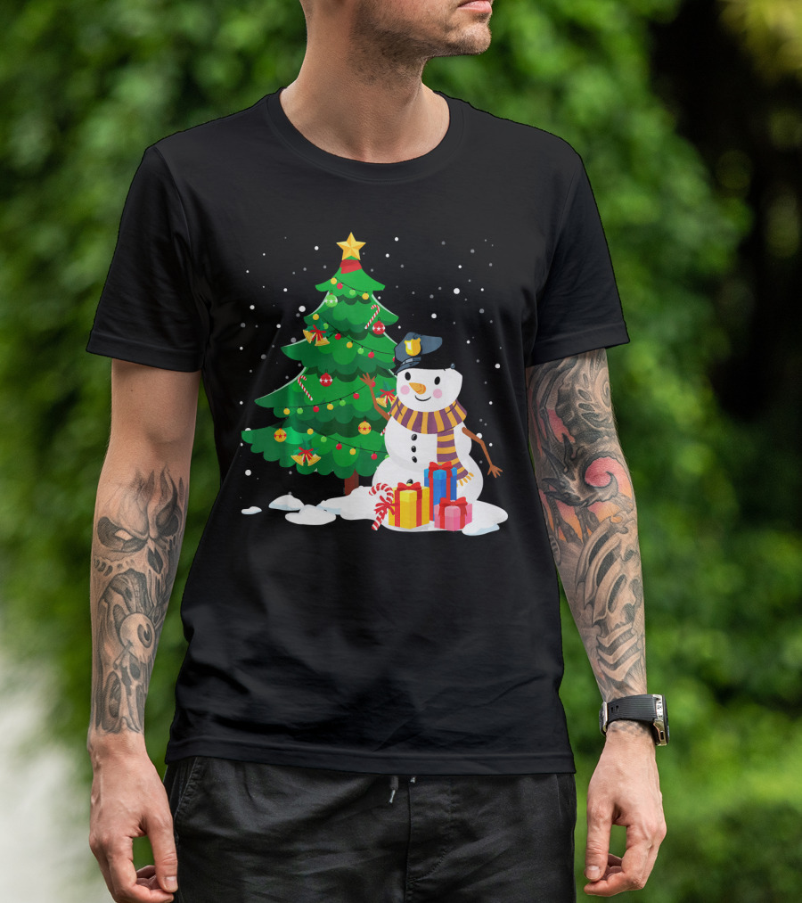 Christmas Snow Police With Presents And Tree T-Shirt