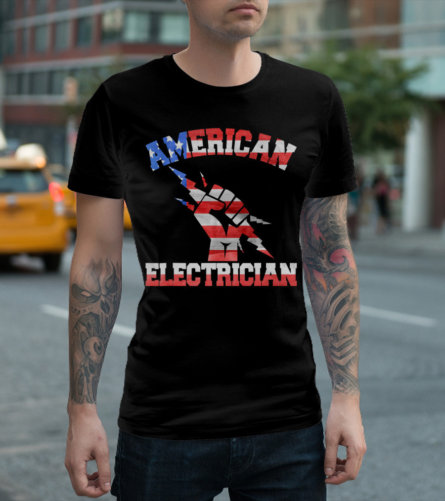 American Electrician American Flag Fist Patriotic T-Shirt