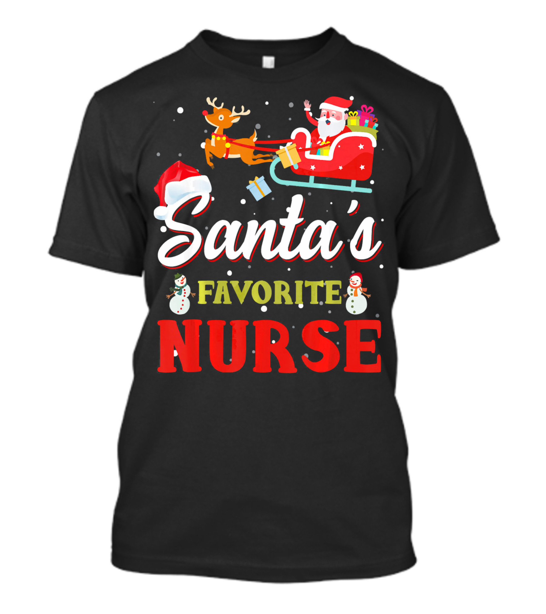 Santa's Favorite Nurse Christmas Santa Sleigh Reindeer Snowman T-Shirt