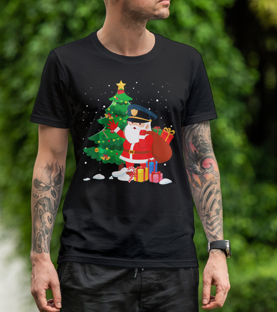 Christmas Santa Police Family Matching Festive Tree T-Shirt
