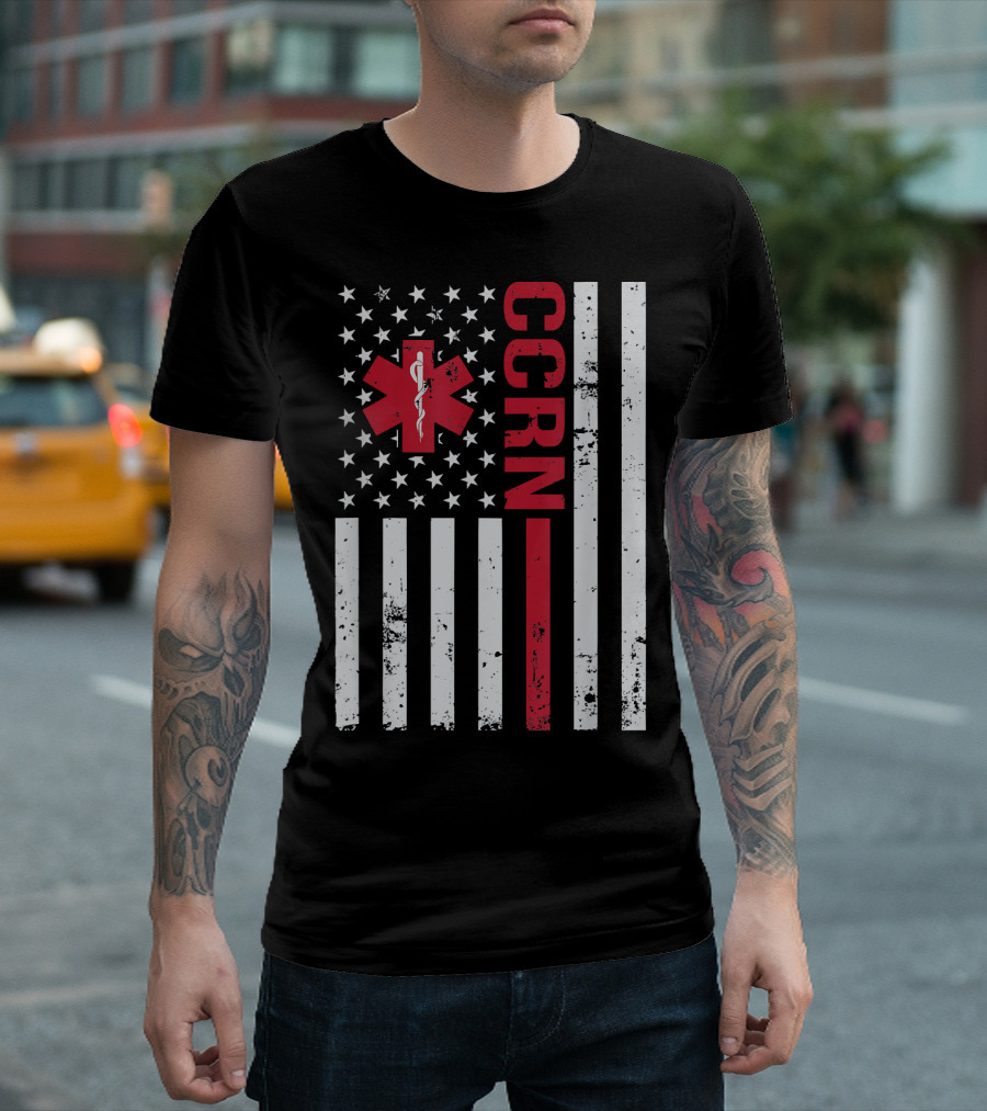 CCRN American Flag Critical Care Registered Nurse EMT Star of Life USA T-Shirt