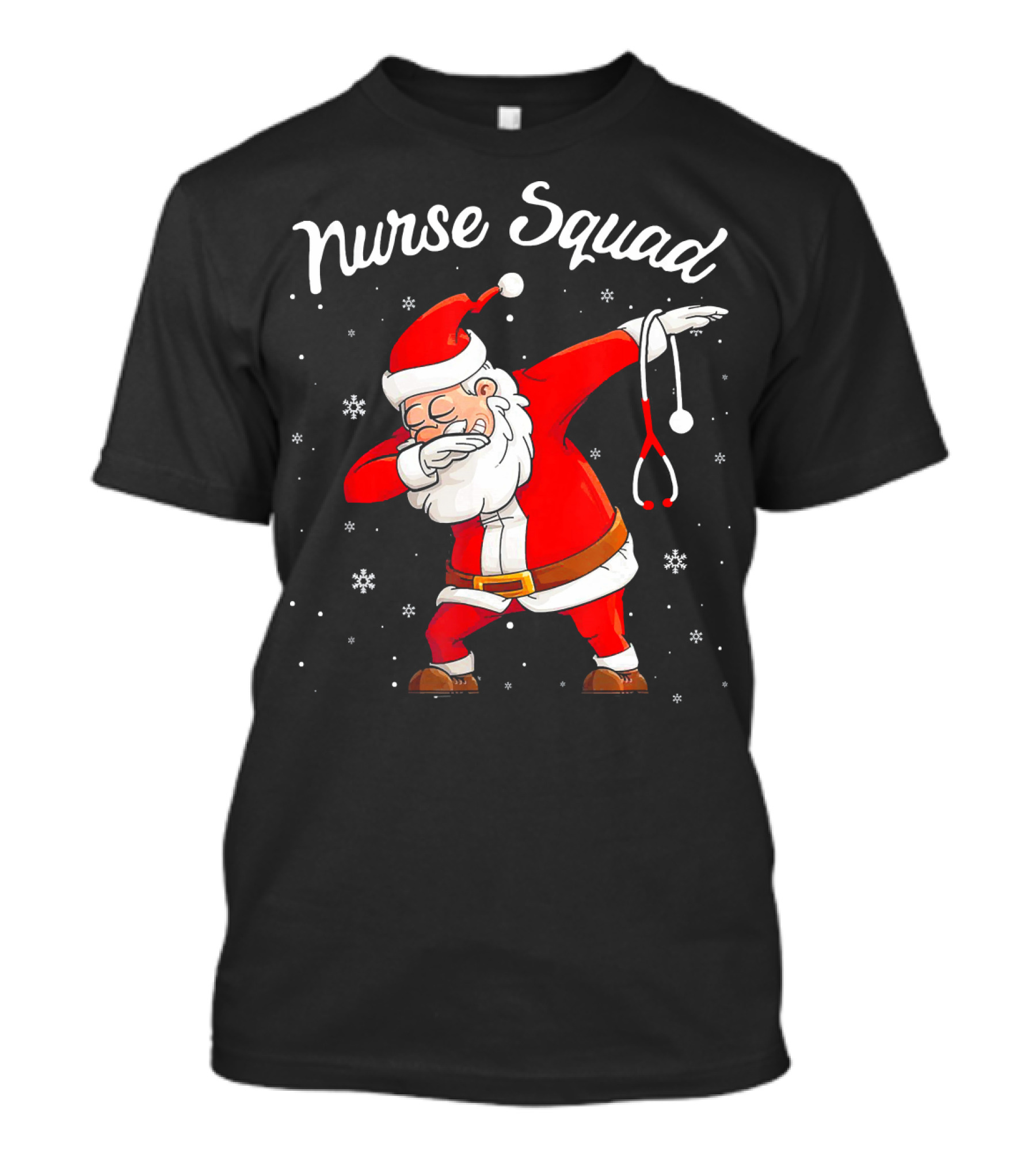 Nurse Squad Women Dabbing Santa Christmas Scrub Tops T-Shirt
