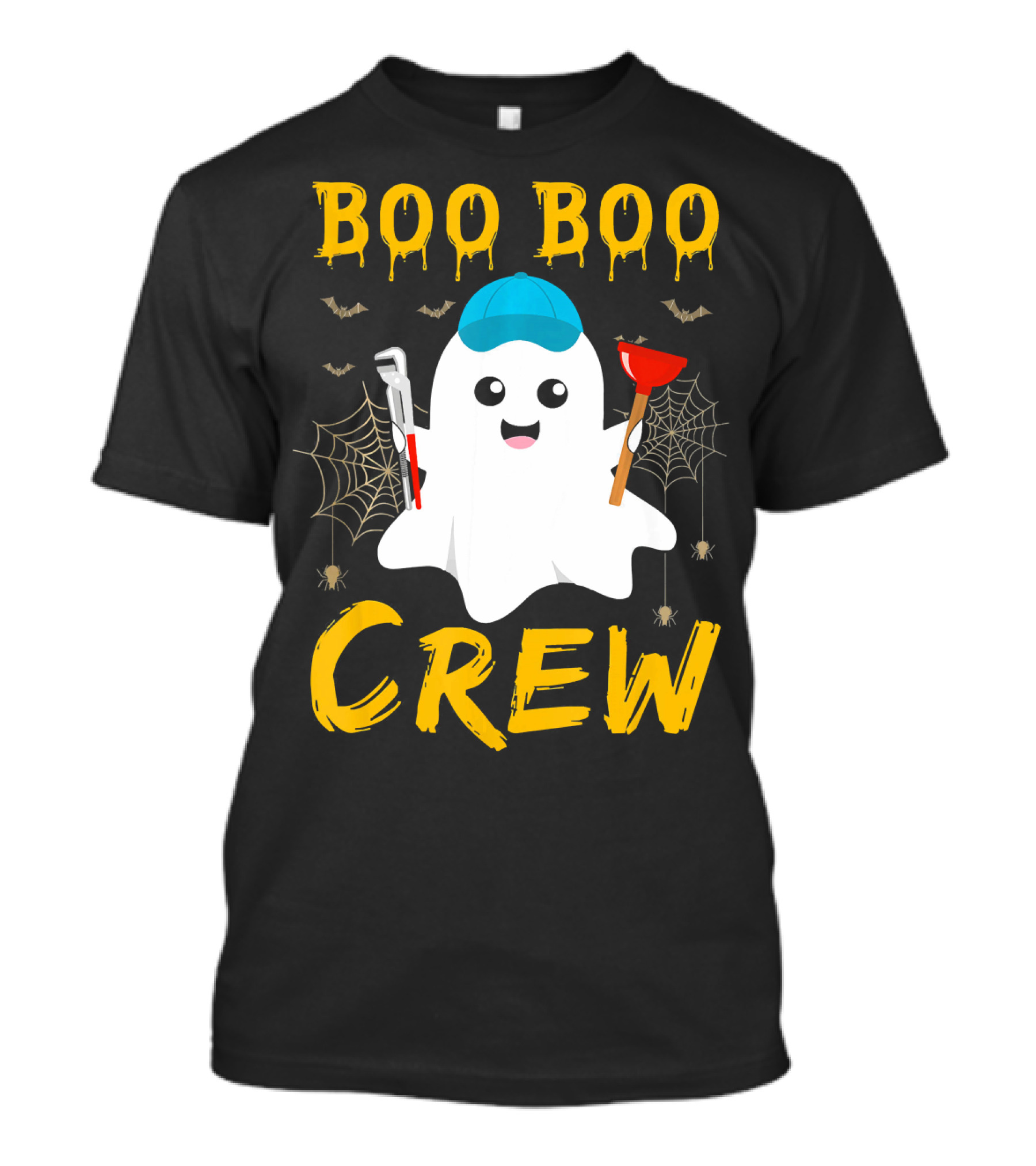 Boo Boo Crew Ghost Plumber Halloween Tri Bat Spiderweb Wrench Plunger T-Shirt